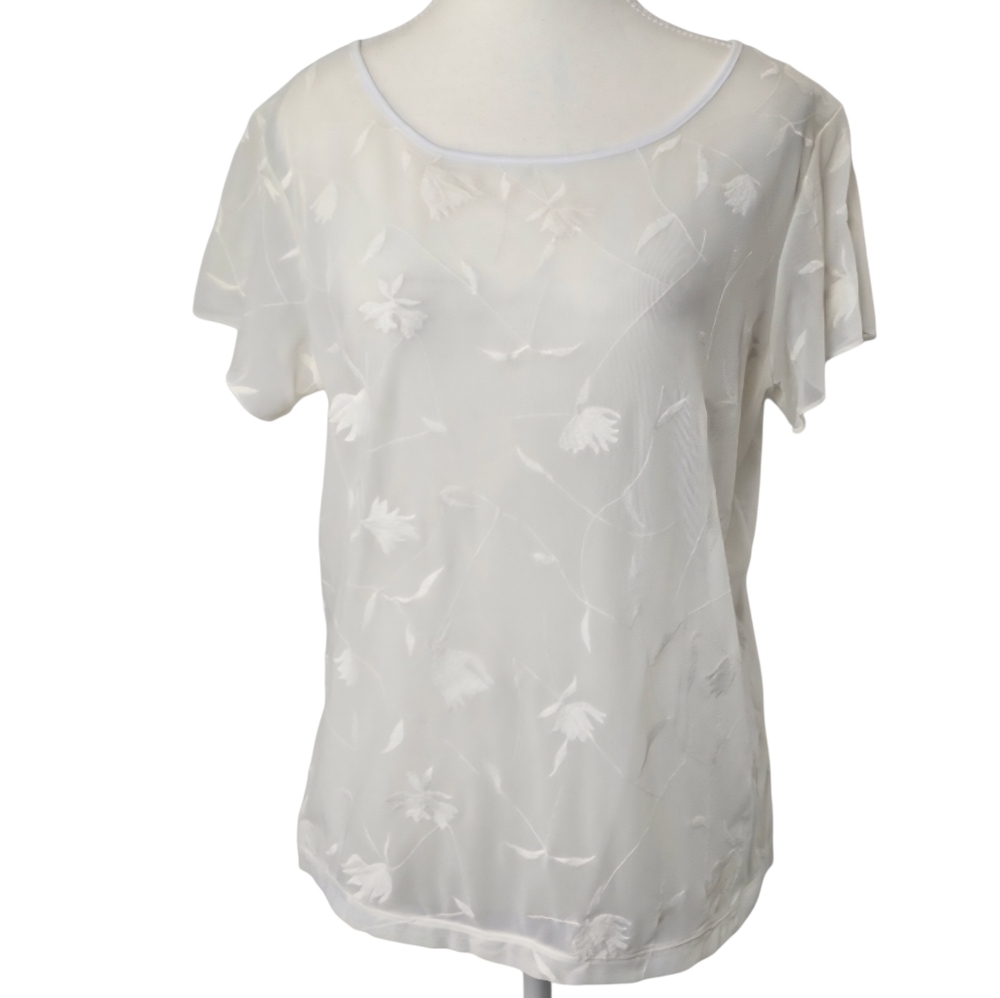 J.Jill Sheer Lace Embroidered Blouse Short Sleeve Boho White Women's Large